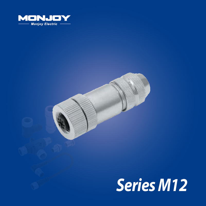 M12*1.0，D標準，直式，孔， 螺釘接線，屏蔽，電纜連接器