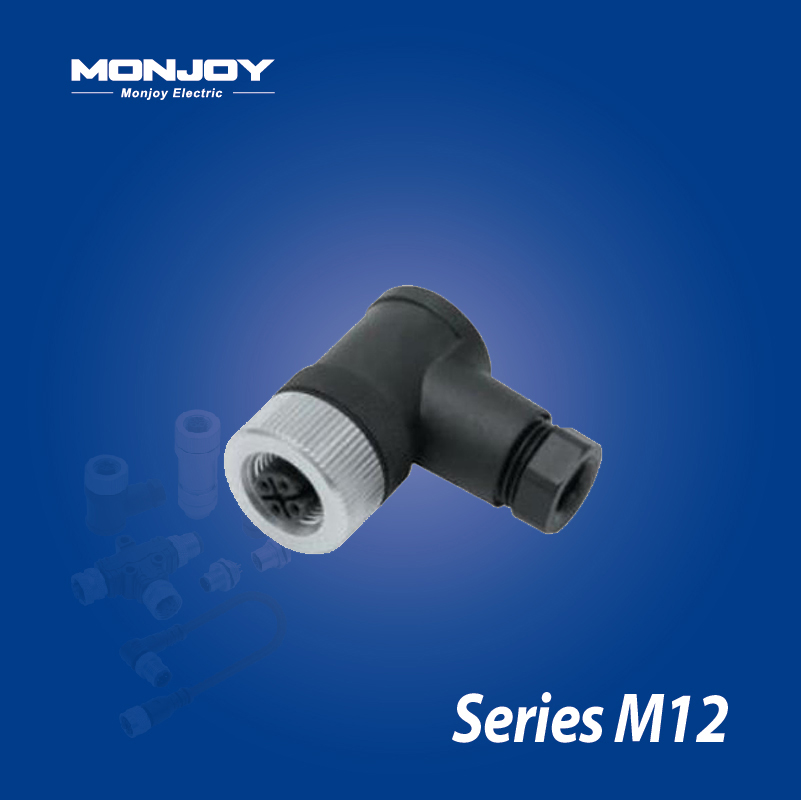 M12*1.0，D標準，彎式，孔， 螺釘接線，電纜連接器