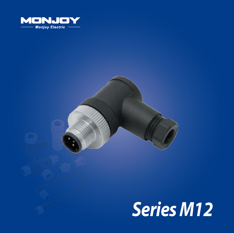 M12*1.0，D標準，彎式，針， 螺釘接線，電纜連接器