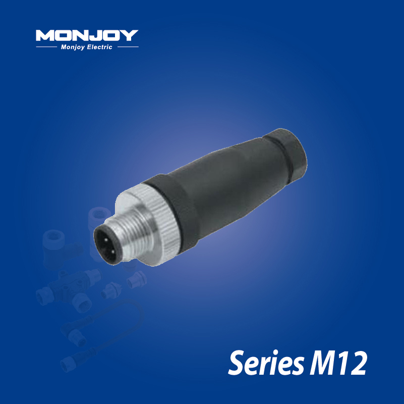 M12*1.0，D標準，直式，針， 螺釘接線，電纜連接器