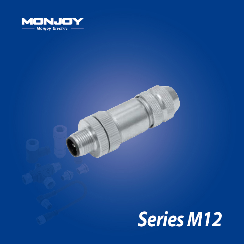 M12*1.0，B標(biāo)準(zhǔn)，直式，針， 螺釘接線，屏蔽，電纜連接器