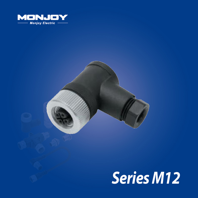 M12*1.0，B標(biāo)準(zhǔn)，彎式，孔， 螺釘接線，電纜連接器