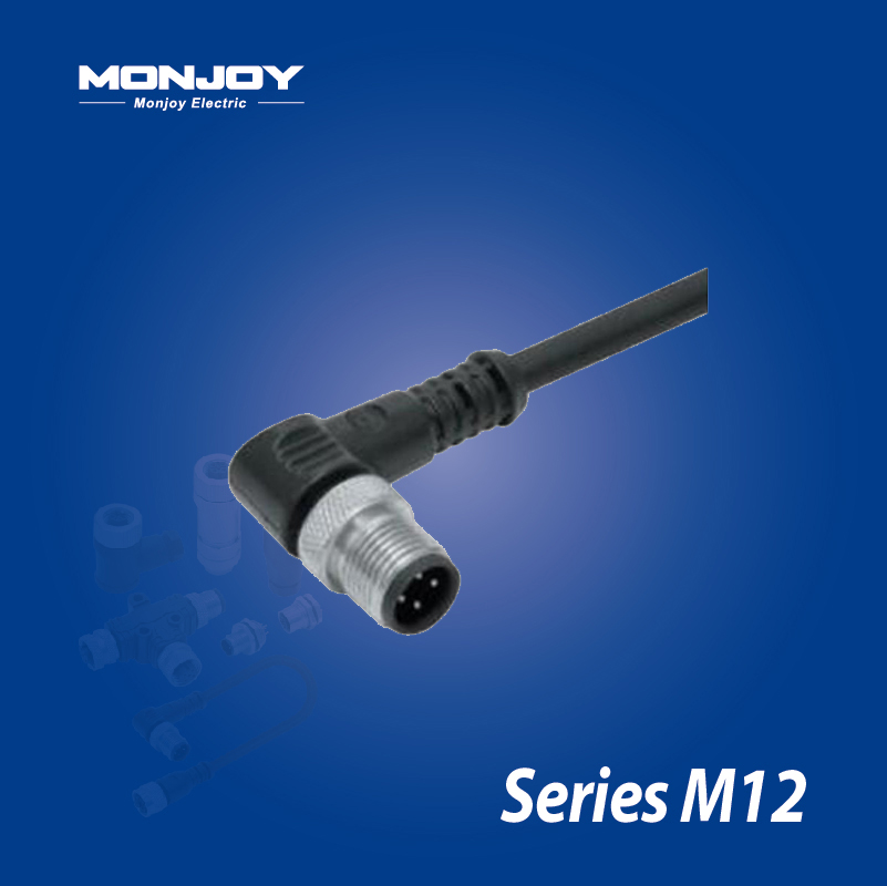 M12*1.0，A標(biāo)準(zhǔn)，彎式，針， 屏蔽，澆鑄電纜連接器