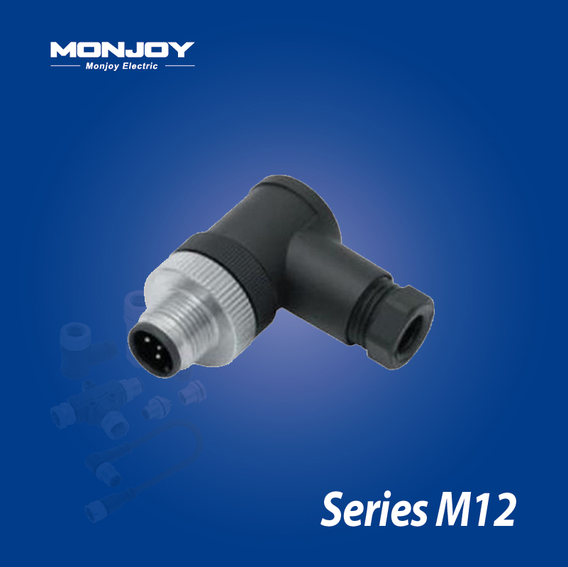 M12*1.0，A標(biāo)準(zhǔn)，彎式，針， 螺釘接線，電纜連接器